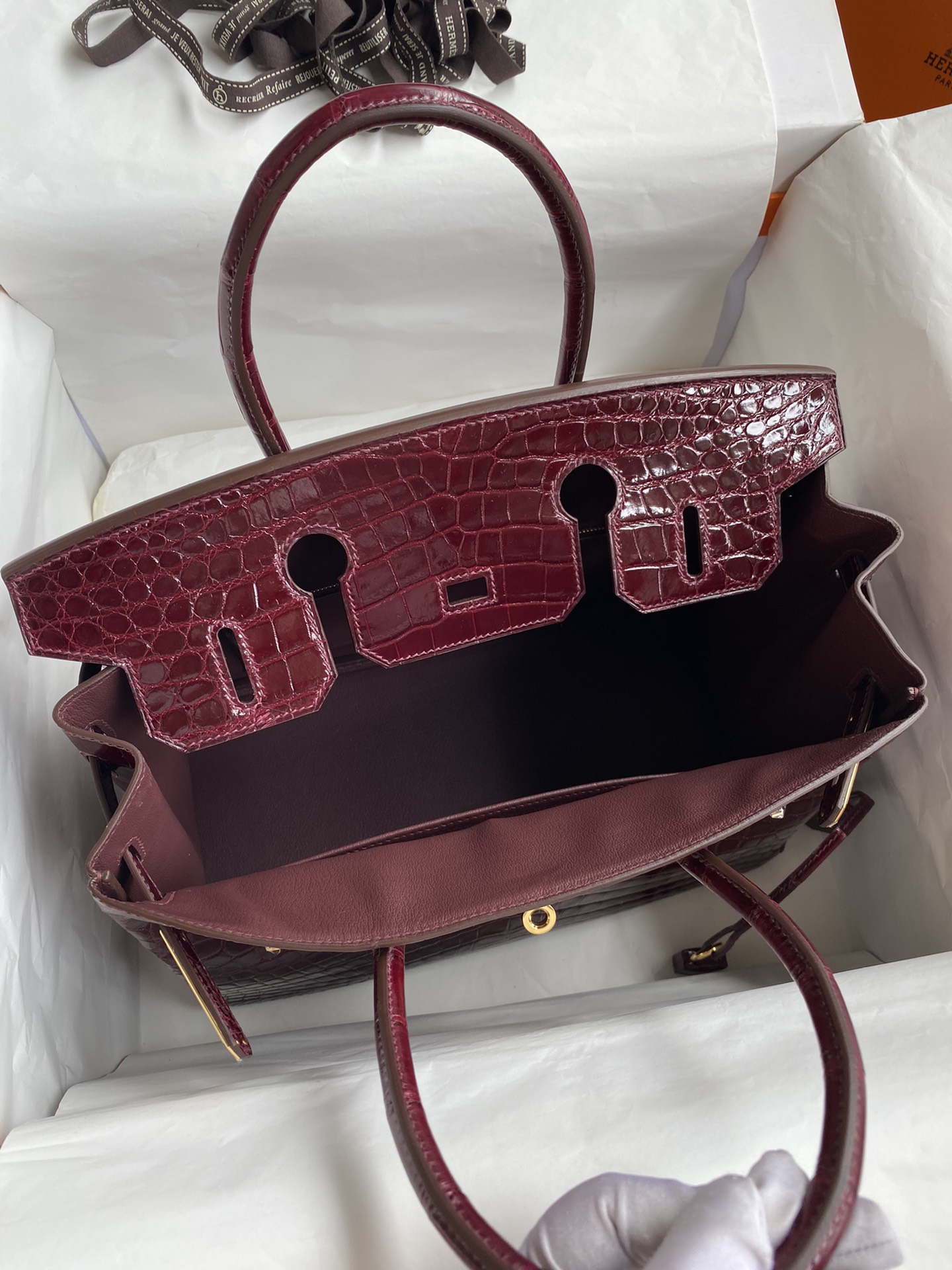 Hermes Birkin 30CM Handmade Bag In Bordeaux Crocodile Niloticus Shiny Skin